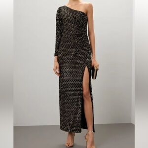 Monique Lhuillier Black and Gold Velvet Maxi Dress